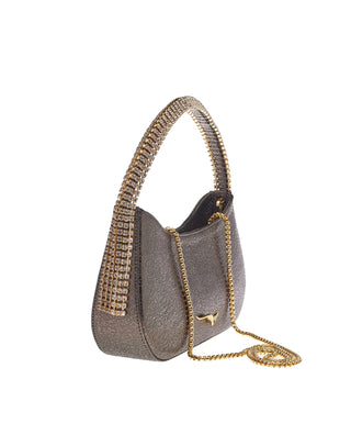 KODA BAG - ANTHRACITE SHIMMER CALF LEATHER - BLACK DIAMOND & CRYSTAL STONES - GOLD HARDWARE