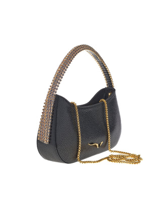 KODA BAG - BLACK CALF LEATHER - JET BLACK STONES - GOLD HARDWARE