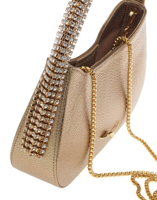 KODA BAG - GOLD CALF LEATHER - GOLD CRYSTAL STONES - GOLD HARDWARE