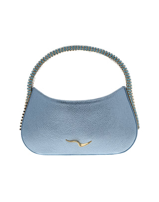 KODA BAG - LIGHT BLUE CALF LEATHER - AQUA MARINA & MONTANA STONES - GOLD HARDWARE