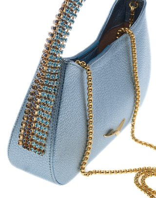 KODA BAG - LIGHT BLUE CALF LEATHER - AQUA MARINA & MONTANA STONES - GOLD HARDWARE