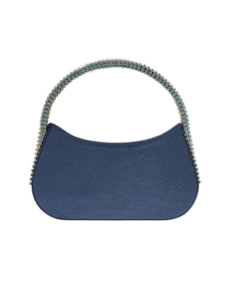 KODA BAG - NAVY CALF LEATHER - AQUA MARINA & MONTANA STONES - GOLD HARDWARE
