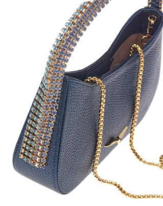 KODA BAG - NAVY CALF LEATHER - AQUA MARINA & MONTANA STONES - GOLD HARDWARE