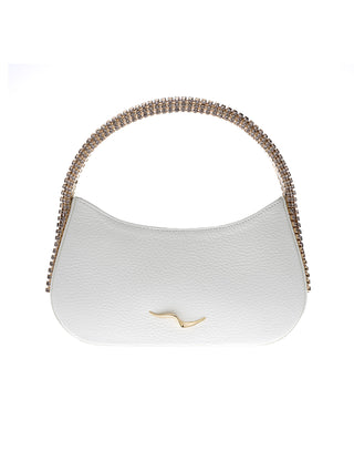 KODA BAG - OFFWHITE CALF LEATHER - BLACK DIAMOND & CRYSTAL STONES - GOLD HARDWARE