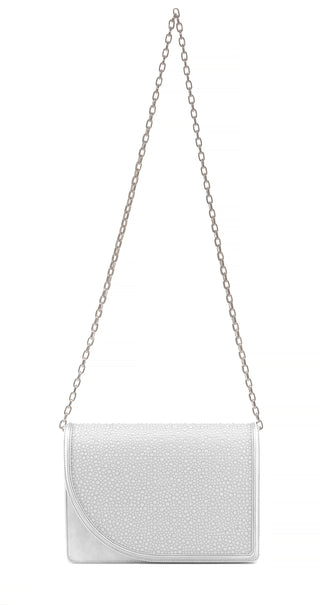 AMANI BAG - SILVER SOFT NAPPA LEATHER - CRYSTAL AQUA STONES