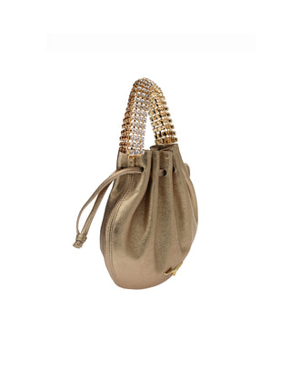 AYLA BAG - GOLD SOFT NAPPA LEATHER - GOLD QUARTZ & SMOKED TOPAZ STONES - GOLD HARDWARE