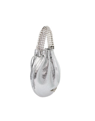 AYLA BAG - SILVER SHIMMER CALF LEATHER - SILVER CRYSTAL STONES - SILVER HARDWARE