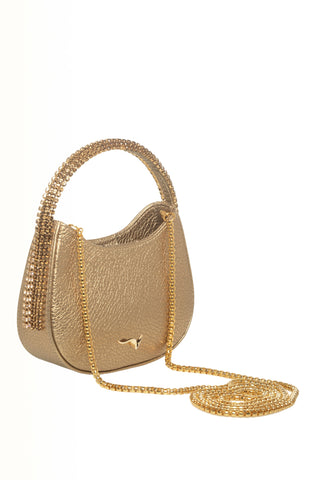 KODA Mini BAG - GOLD LEATHER - GOLD QUARTZ & SMOKED TOPAZ STONES - GOLD CHAIN