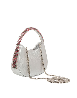 KODA Mini BAG - LIGHT SILVER LEATHER - RED GARNET STONES - SILVER CHAIN