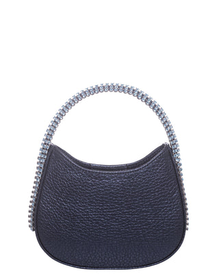 KODA Mini BAG - NAVY LEATHER - AQUA MARINE & MONTANA STONES - SILVER CHAIN