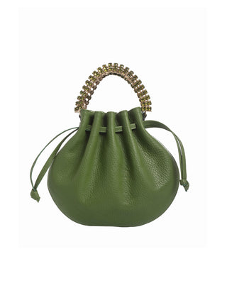 AYLA BAG - GREEN GRASS CALF LEATHER - GREEN OLIVE & YELLOW CITRINE STONES - GOLD HARDWARE