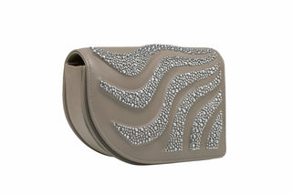 AURORA BAG - TAUPE SOFT NAPPA LEATHER - EMBOSSED WITH BLACK DIAMOND STONES