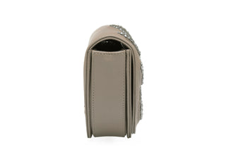 AURORA BAG - TAUPE SOFT NAPPA LEATHER - EMBOSSED WITH BLACK DIAMOND STONES