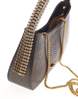 KODA BAG - ANTHRACITE SHIMMER CALF LEATHER - BLACK DIAMOND & CRYSTAL STONES - GOLD HARDWARE