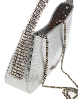 KODA BAG - SILVER SHIMMER CALF LEATHER - CRYSTAL STONES - SILVER HARDWARE